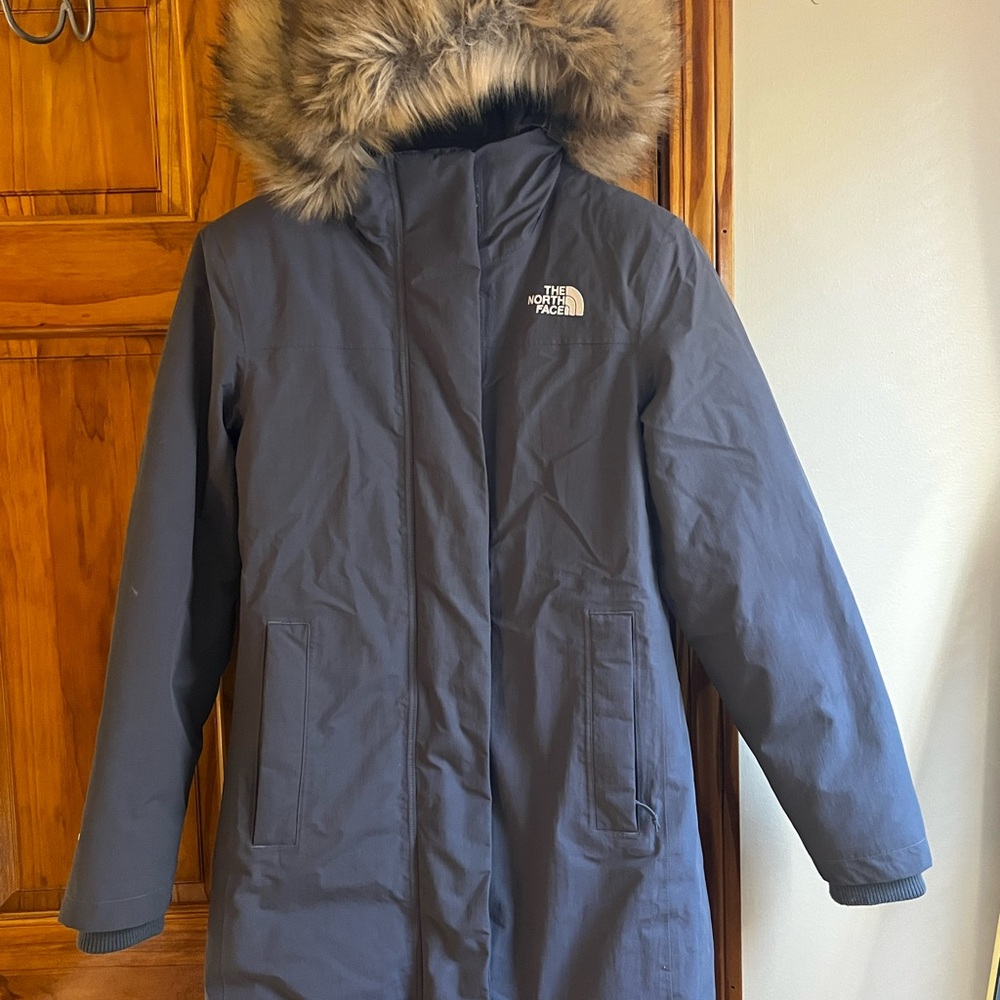The North Face Women's Dark Gray Parka with Faux Fur Trim Hood